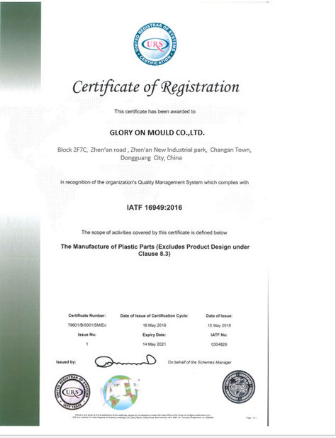 China Glory On mould., Ltd Certificaten
